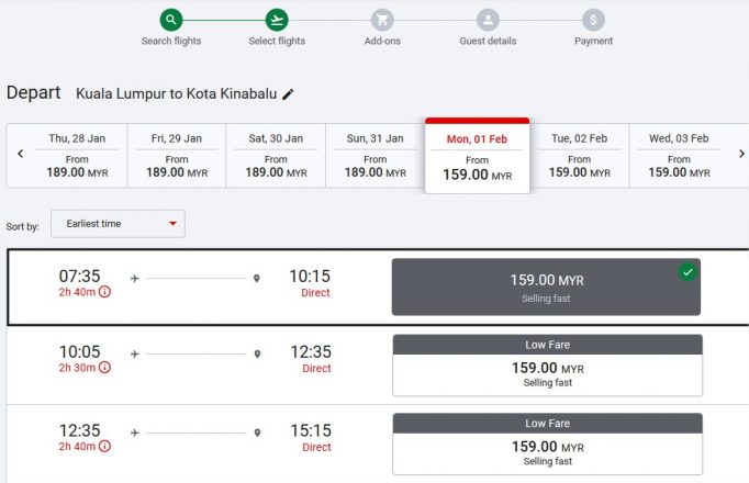 Flight to Kota Kinabalu