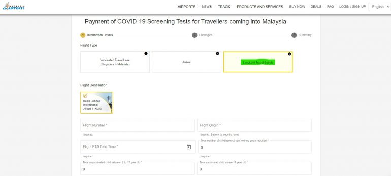 Payment and reservation covid test for Langkawi